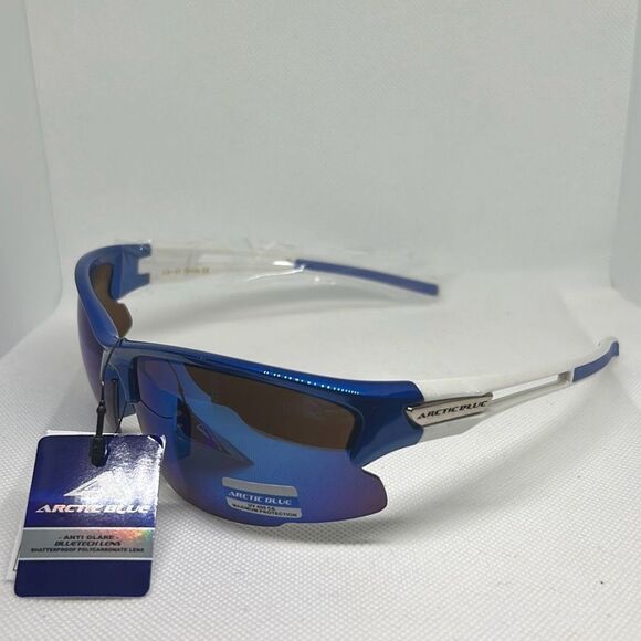 Arctic Blue Mirrored Semi Rimless Sunglasses - Picture 1 of 3